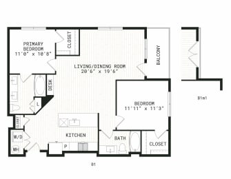 Aura Uptown Apartments in Phoenix, Arizona B1 Floor Plan