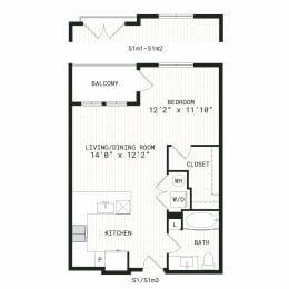 Aura Uptown Apartments in Phoenix, Arizona S1m1 Floor Plan