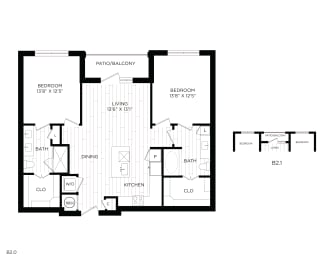 Aura 3Twenty Apartments B2-2.1 Floor Plan with varying balcony and bedroom layouts