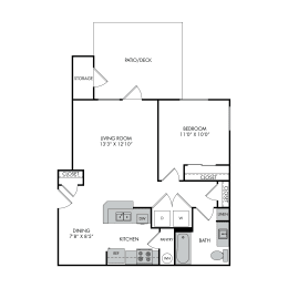 a floor plan of a studio apartment with a bedroom and a living room
