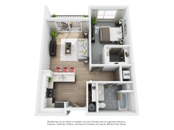 Boathouse Apartments 1x1 D Floor Plan