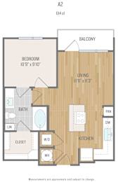 Centric One90 Apartments in Plano, Texas One Bedroom Floor Plan