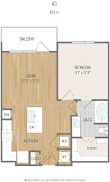 Centric One90 Apartments in Plano, Texas One Bedroom Floor Plan