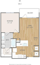 Centric One90 Apartments in Plano, Texas One Bedroom Floor Plan