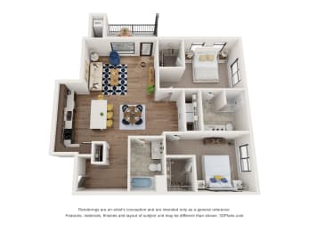 Vicinity at Horn Rapids Channel Two Bedroom Two Bathroom Floor Plan