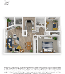 Clover Creek Two Bedroom One Bathroom Floor Plan