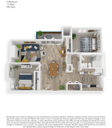 Clover Creek Two Bedroom One and a Half Bathrooms Floor Plan