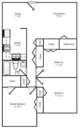 Colonial Ridge Apartments in Colonial Heights, VA Three Bedroom One Bathroom Floor Plan