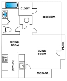 Columbine West One Bedroom One Bathroom Floor Plan