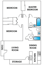 Columbine West Three Bedroom Two Bathroom Floor Plan