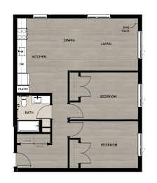 Copperleaf Northgate New Affordable Apartments in Seattle, Washington Two Bedroom Floor Plan