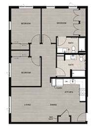 Copperleaf Northgate New Affordable Apartments in Seattle, Washington Three Bedroom Floor Plan