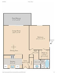 A floor plan for a home with a living room, dining area, kitchen, bathroom, and bedroom.