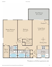 A floor plan for a home with a master bedroom, living room, dining area, kitchen, and bathrooms.