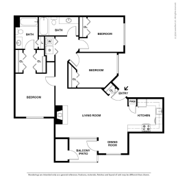 Crosspointe Apartments Three Bedroom Two Bathroom Floor Plan