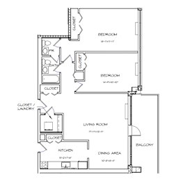 A floor plan of a house with labeled rooms such as Bedroom, Living Room, Kitchen, and Dining Area.