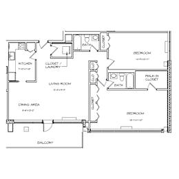 A black and white floor plan of a house with labeled rooms.