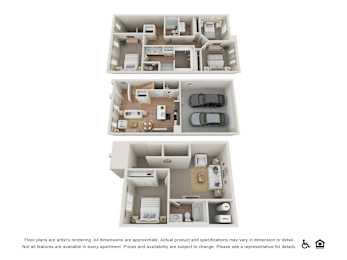 Apartment floor plans are artist's renderings and not all features are available in every apartment.