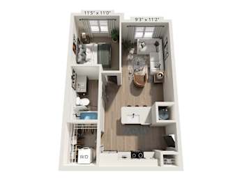 The Wrenley Apartments Charlotte, NC One Bedroom Floor Plan A1A