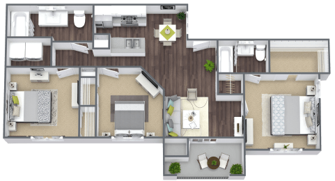 Equestrian Luxury Apartment Homes in Tucson, Arizona 3 Bed 2 Bath Floor Plan