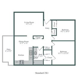Floor Plan  Fox Pointe Apartments 2x1 Floor Plan