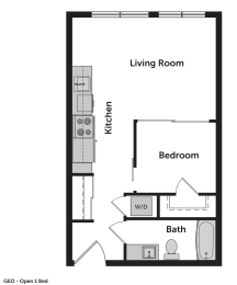GEO Apartments Open 1 Bed Floor Plan
