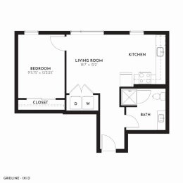 Gridline Apartments 1x1 D Floor Plan