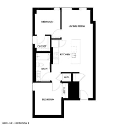 Gridline Apartments in Seattle, Washington 2 Bedroom B Floor Plan