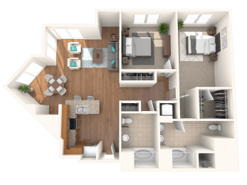 The Mercer Apartments Groveland Two Bedroom Two Bathroom Floor Plan