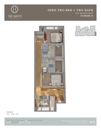 The Hayes on Stone Way Apartments Floor Plan Open 2X2 F.2 at The Hayes on Stone Way, Seattle, WA, 98103