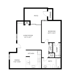 Hazel Ranch 1 Bedroom 1 Bathroom Floor Plan