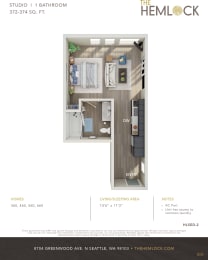 The Hemlock Apartments Studio 2A-2B Floor Plan at The Hemlock, Seattle, Washington