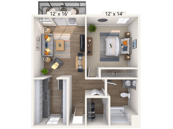 Hudson at Highline Apartments in Denver, Colorado One Bedroom Floor Plan