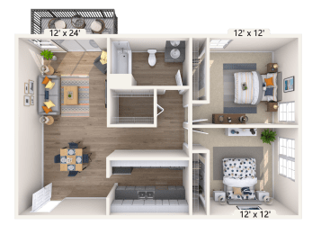 Hudson at Highline Apartments in Denver, Colorado Two Bedroom Floor Plan