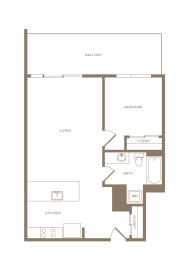 1 bedroom 1 bath floor plan J at Wilcox, Seattle, Washington