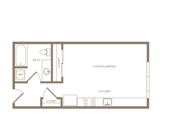 Studio 1 bath floor plan C at Wilcox, Seattle, 98107