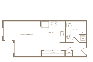 Studio 1 bath floor plan E at Wilcox, Seattle