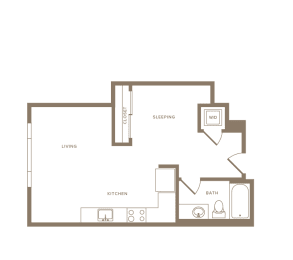 Studio 1 bath floor plan G at Wilcox, Washington
