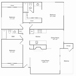 Floor Plan  Northridge Apartments 3x2 Floor Plan