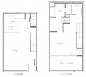 A floor plan of a two-level home with labeled rooms.
