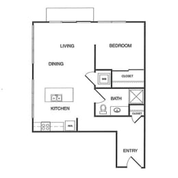 1x1 B Floor Plan at Koi Apartments, Seattle, 98107