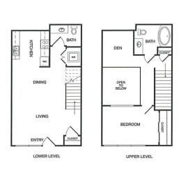1x1.5 Den Loft A Floor Plan at Koi Apartments, Washington