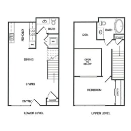 1x1.5 Den Loft B Floor Plan at Koi Apartments, Seattle, 98107