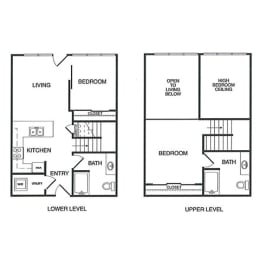 2x2 Loft A Floor Plan at Koi Apartments, Seattle