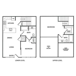 2x2 Loft B Floor Plan at Koi Apartments, Seattle, Washington, 98107