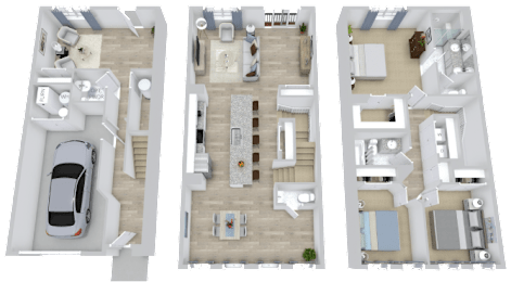 a 3d rendering of a floor plan of a house with a car