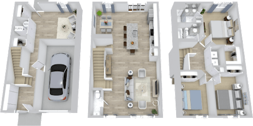 the floor plan of the house with the car in the garage