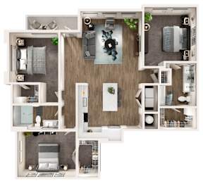 Skye Suwanee Town Center Apartments in Suwanee, Georgia Three Bedroom Floor Plan