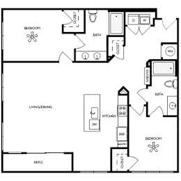 Axis Midtown Apartments in Atlanta, Georgia Two Bedroom Floor Plan