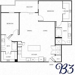 the b3 floor plan  3 bedroom with 2 baths